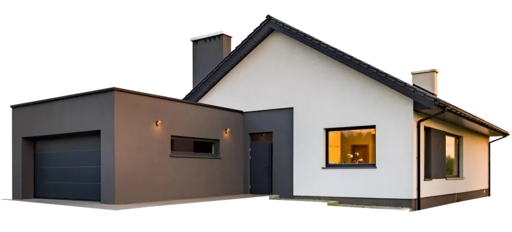 Photo d'ambiance maison avec garage cube page a propos